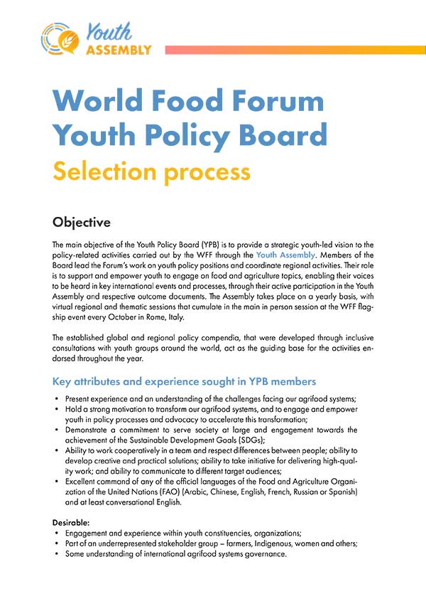 WFF YPB Selection Guidelines